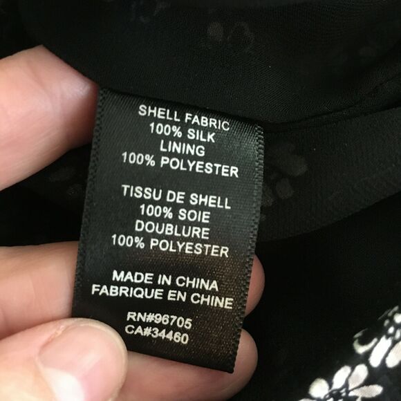 Rebecca Taylor Dress Womens Sz 0 Black White Floral Silk Long Sleeve Flowy Shift - Picture 9 of 11